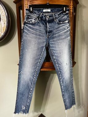 Moussy Vintage Distressed Skinny Frayed Hem Button Fly Jeans Size 25